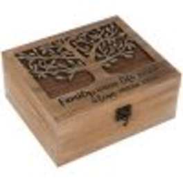 Wooden keepsake box with a tree cutout lid