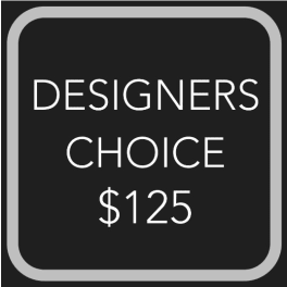 Black gift card sign reading Designers Choice $125
