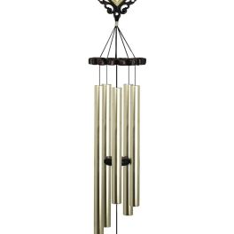Decorative wind chime with a framed memorial message and metal tubes