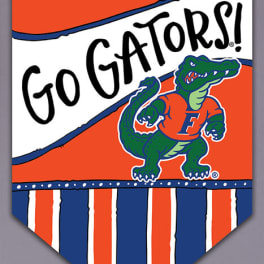 Decorative pennant with Go Gators text and a cartoon alligator