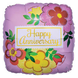 Square lavender balloon with "Happy Anniversary" text and floral graphics