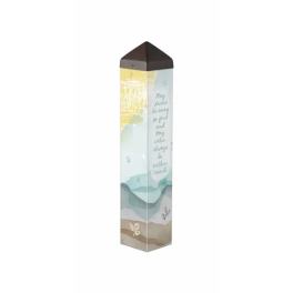 Decorative memorial keepsake with a printed quote and pastel landscape design