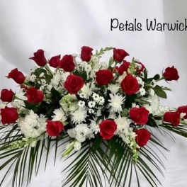 Red Roses & White Casket Spray by Petals