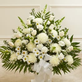Heartfelt Tribute Floor Basket Arrangement- White
