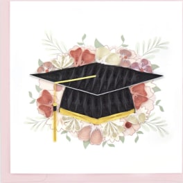 Paper quilled graduation cap with pastel floral accents