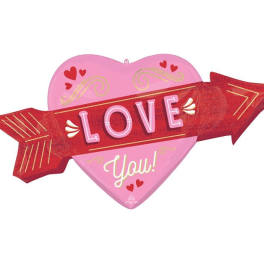 Pink heart-shaped balloon with a red arrow reading "LOVE You!"