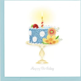 Birthday card with a decorated cake and candle