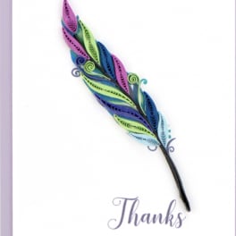 Decorative feather card with the word Thanks
