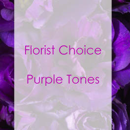 Purple floral background with a translucent florist choice label