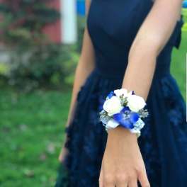 Shades of Blue wrist corsage