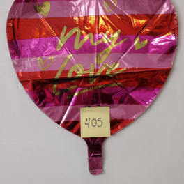 Heart-shaped pink foil balloon with "My Love" text and small hearts