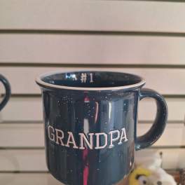 Dark mug with the word GRANDPA printed on it