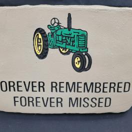 "Forever Remembered" Green Tractor Concrete Stone with Easel