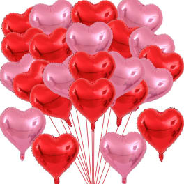 Cluster of red and pink heart-shaped balloons on sticks