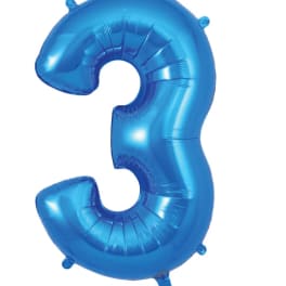 Blue number 3 foil balloon on a white background