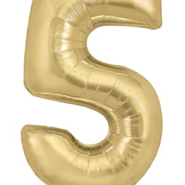 Gold foil balloon shaped like the number 5