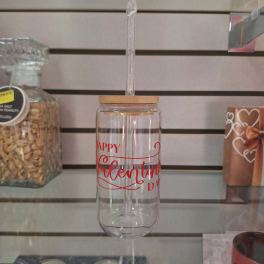 Clear tumbler with straw and "Happy Valentine" text