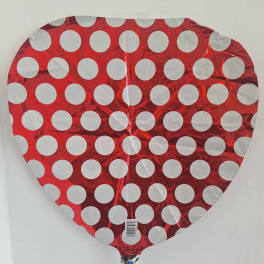 Red polka dot heart-shaped foil balloon