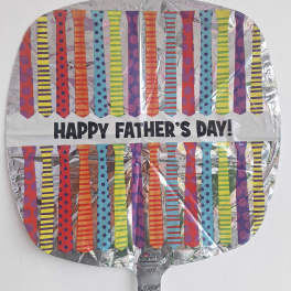 Round foil balloon with colorful tie patterns and "Happy Father's Day!" text