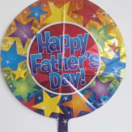 Round foil balloon with "Happy Father's Day!" text and colorful stars