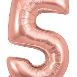 Rose gold foil balloon shaped like the number 5