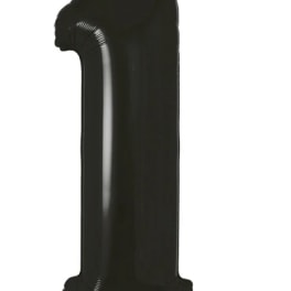Black number 1 foil balloon on a white background