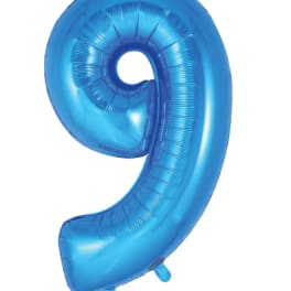 Blue number 9 foil balloon on a white background