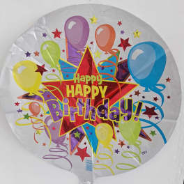 Round birthday balloon with colorful balloons and stars