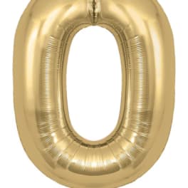Gold number 0 foil balloon on a white background
