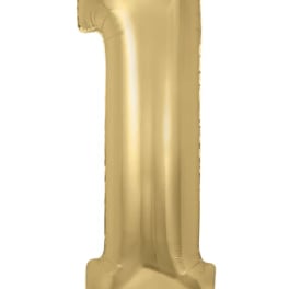 Gold foil balloon shaped like the number 1