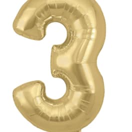 Gold number 3 foil balloon on a white background