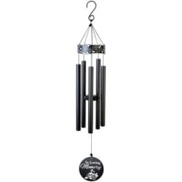 Black memorial wind chime with an "In Loving Memory" tag