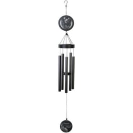 Black hanging wind chime with circular owl accents