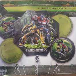 Transformers-themed balloon bouquet set with five balloons in packaging