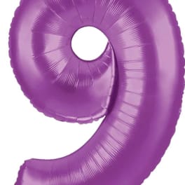 Purple number 9 foil balloon on a white background