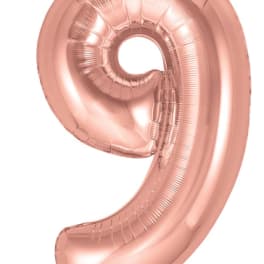 Rose gold number 9 foil balloon on a white background