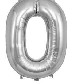 Silver number 0 foil balloon on a white background