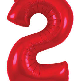 Red number 2 foil balloon on a white background