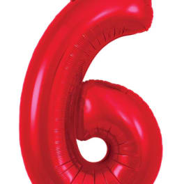 Red foil balloon shaped like the number 6