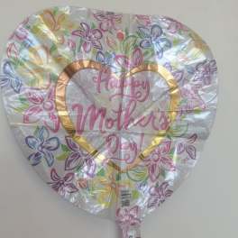 Heart-shaped balloon with floral pattern and "Happy Mother's Day" text