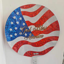 Round American flag balloon with "God Bless America" text