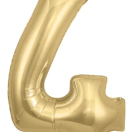 Gold foil balloon shaped like the number 4