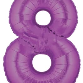 Purple number 8 foil balloon on a white background