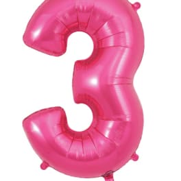 Pink number 3 foil balloon on a white background