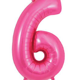Pink number 6 foil balloon on a white background