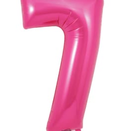 Pink number 7 foil balloon on a white background