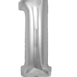 Silver number 1 foil balloon on a white background