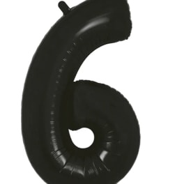 Black number 6 foil balloon on a white background