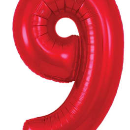 Red foil balloon shaped like the number 9