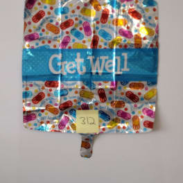 Get Well foil balloon with colorful bandage pattern